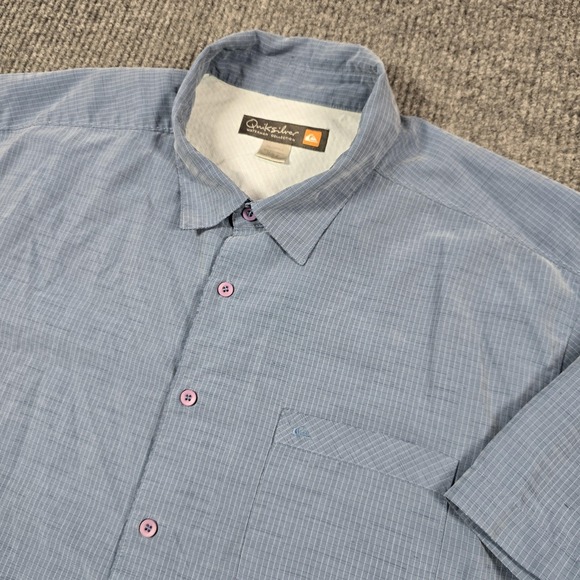 Quiksilver Waterman Shirt Mens XXL Blue Short Sleeve Button Front Ripstop Pocket - Picture 1 of 10
